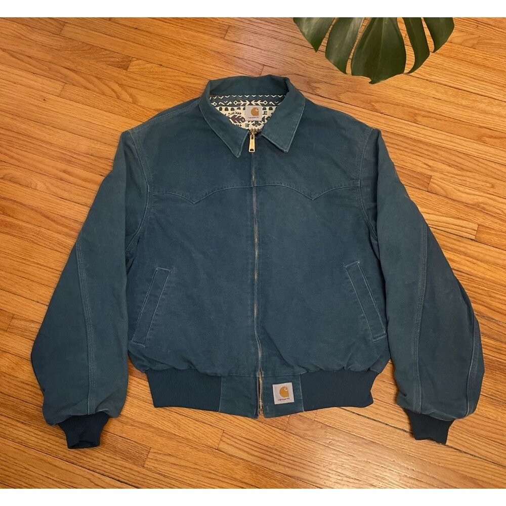 Vintage Men’s Large Carhartt Santa Fe Western Aztec Lined Jacket USA Teal Blue
